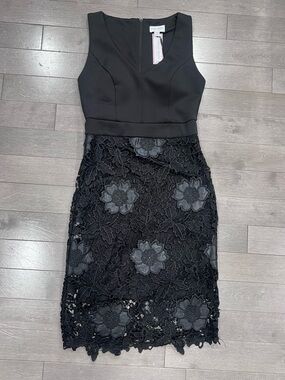 NWT Bisou Bisou Michele Bohbot Black Lace Floral Sheath Dress Size 4